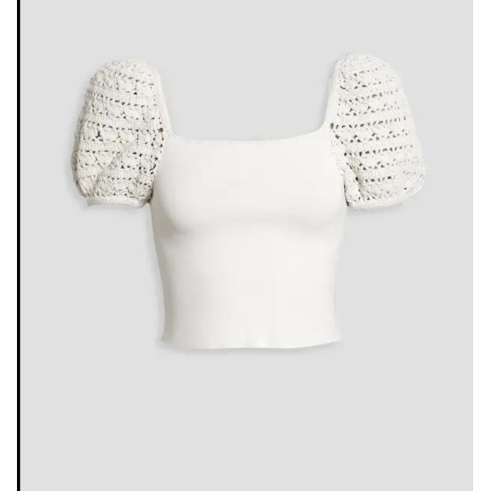 Alice + Olivia Women's White Crochet Puff Sleeve Square Neck Crop Top XL $440 - Picture 2 of 12